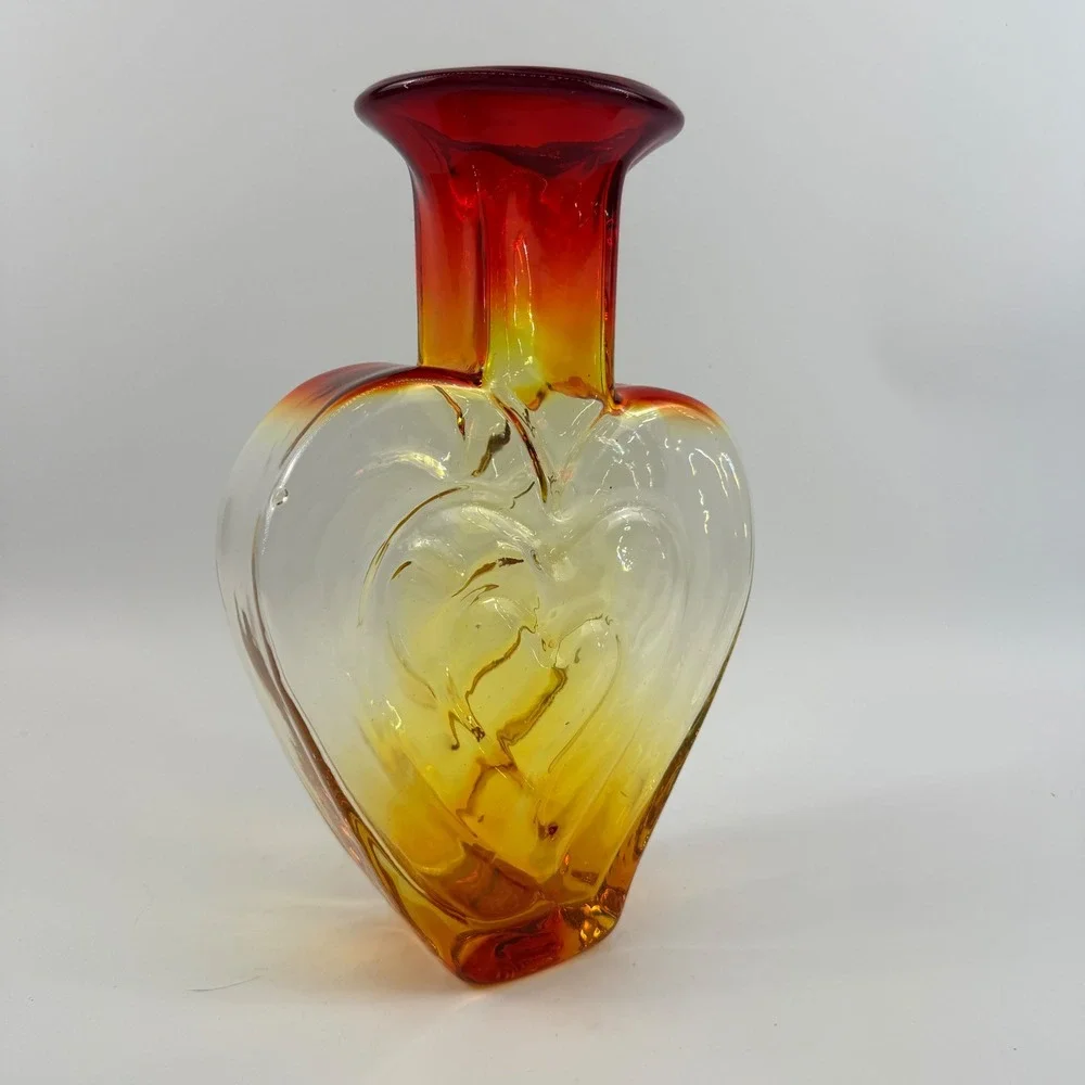 Blenko 3515 Heart Vase Tangerine Art Glass Signed Dated 2016